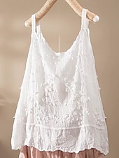 cheap Lace Tops-Women's Blouse Lace Tops Camisole Tank Top Lace Embroidered Eyelet Floral Plain Stylish Classic Modern Sleeveless Crew Neck Regular Tops Daily Holiday Going out White Pink Royal Blue Khaki Summer