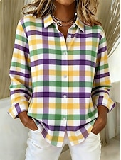 economico Arte &amp; Design Bluse-Per donna Camicia Blusa Patchwork Bottoni Stampato Grafico Astratto Vintage Elegante Casual Manica Lunga Scollo a V Colletto a Camicia Top lunghi Quotidiano Blu Giallo Arancione Estate Primavera