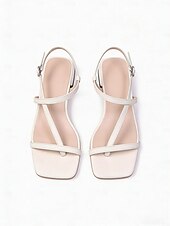 abordables Dama de honor-Sandalias planas de color blanco marfil para mujer, zapatos cómodos con tiras cruzadas minimalistas para damas de honor en bodas al aire libre en jardines.