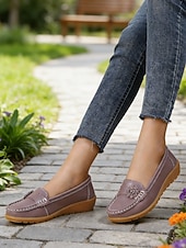 billiga Lätta damskor-Kvinnors gula komfortmockasiner – låtsasläder med blommor avslappnad stil för promenader arbete shopping resor och vardagligt bruk