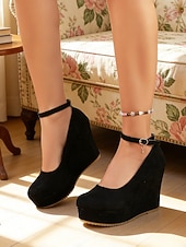 levne Retro styl 50. let-Dámské červené lodičky na klínku s páskem přes kotník – elegantní platformové podpatky z 50. let pro milovnice retro stylu, večírky, svatby a večerní akce