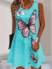 cheap Animals Dress-Mardi Gras Women's Knee Length Dress Sundress A Line Dress Summer Dress Vacation Casual Home Beach Party Regular Fit Floral Graphic Leaf Sleeveless U Neck Blue Red Purple Orange Summer Spring