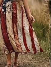  Damen Maxikleid Freizeitkleid Unterkleid Mode Basic Modern Täglich Outdoor Strand Normale Passform Amerikanische Flagge Ärmellos Rundhalsausschnitt Rote Sommer Frühling