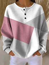 tanie Paski i geometryczne bluzy z kapturem-Damskie Z kapturem Guziki Graficzny Geometryczny Kolorowy blok Moda Codzienny Nadruk Długi rękaw Półgolf Okrągły dekolt Zwykłe topy Codzienny Ulica Niebieski Rumiany róż Zielony Wiosna Jesień Zima