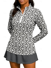 abordables Chemise pour femmes-Femmes Géométrique Pois Chemise T-shirt de sport T-shirt POLO Chemise de tennis manche longue Fermeture éclair Floral UPF50+ Résistant aux UV Haute élasticité Évacuation de l'Humidité Respirant