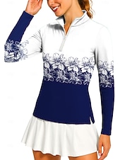 halpa Naisten paita-Naisten Geometrinen Kukat Poolopaita Tennispaita Pitkähihainen Painettu Neljänneksen postinumero Pullover UV suoja Elastinen Hengittävä Tennis Golf Pickleball poolokaulus Vetoketjullinen kaulus