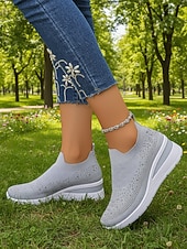 economico Sneakers da donna-Per donna Casuale Quotidiano Passeggiata Strass Plateau Zeppa Punta Tonda Casual Comfort Tessitura Volante Mocassino Nero Bianco Rosa