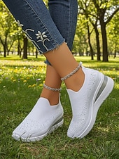 economico Sneakers da donna-Per donna Casuale Quotidiano Passeggiata Strass Plateau Zeppa Punta Tonda Casual Comfort Tessitura Volante Mocassino Nero Bianco Rosa