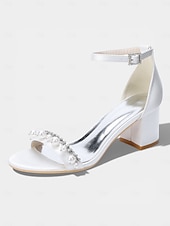 halpa Morsian-Naisten norsunluunväriset kristallipalikkakorkosandaalit, elegantit nilkkaremmillä varustetut hääkengät moderneihin kaupunkihäihin