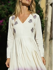  Per donna Abito Midi Abito Boho Vestito Casual Moda Quotidiano All'aperto Vacanza Vestibilità regolare Floreale Manica Lunga Scollo a V Viola Estate Primavera Autunno