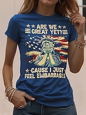  Αμερικανική Ημέρα Ανεξαρτησίας Επετεία Πατριωτική Γυναικείο T-Shirt Επιγραφή Εθνική Σημαία Vintage Στυλάτη Κλασικό Κοντό Μανίκι Crew Neck Στρογγυλή Λαιμόκοψη Καθημερινή Σαββατοκύριακο Εκτύπωση Μπλε