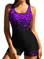 preiswerte One Pieces Rash Guards-Damen Standard Anti UV Shirt Einteiliger Surfanzug Badeanzug Geometrisch Farbblockierung mit integriertem BH Boyleg Kurzes Bein UV Schutz Elastisch Ärmellos Surfen Schnorcheln Wassersport Sommer