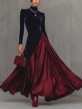 ieftine Rochie simplă-Pentru femei Rochie Maxi Rochie din satin Rochie de petrecere Rochie leagăn Elegant Modă Modern În aer liber Vacanță Ieșire Fit regulat Bloc Culoare Manșon Lung Gât Înalt Roșu-aprins Primăvară Iarn