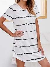 Χαμηλού Κόστους Γυναικεία Νυχτικά &amp; Sleepshirts-Γυναικεία Νυχτικιά Καθημερινό Ανατομικό Ταινία Καθημερινά Σπίτι Κοντομάνικο Στρογγυλή Ψηλή Λαιμόκοψη Θαλασσί Μαύρο Λευκό Κρασί Καλοκαίρι Άνοιξη Κανονικό