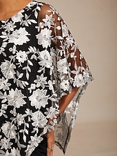 お買い得  レーストップ-女性用 ブラウス レーストップス レース 刺繍 フラワー エレガント ハーフスリーブ バットウィングスリーブ クルーネック 日常 結婚式のゲスト ブラック 夏 春 秋