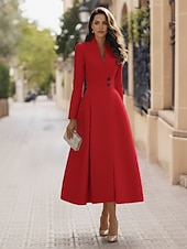 preiswerte Smokingkleider-Damen Smokingkleid A-Linie Formell Stretch-Crêpe Elegant Vintage Langarm Tee-Länge Midi-Länge Königin Anne Doppelreihig
