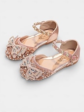 economico Bambini &amp; Ragazza dei Fiori-scarpe eleganti Mary Jane con strass scintillanti per bambini, dettaglio fiocco di cristalli, tomaia in tessuto glitterato e cinturino regolabile alla caviglia, elegante stile principessa per bambine,
