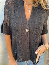 economico Bluse Semplici-Per donna Camicia Blusa Traforato Semplice Vintage Elegante Manica Corta Scollo a V Top Regolari Top corti Quotidiano Ferie Uscire Nero Bianco Rosa Marrone Verde Estate Primavera