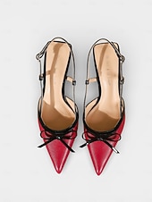 preiswerte Retro-Stil der 1950er Jahre-Rote und schwarze Vintage-Slingback-Pumps im Stil der 1950er-Jahre mit Schleife – elegante Retro-Pumps mit spitzer Zehenpartie und mittelhohem Absatz für romantische Dates, Valentinstag, Hochzeiten