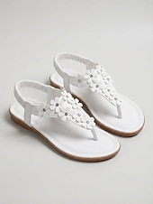 economico sposa-sandali da sposa da spiaggia con fiori bianchi da donna - infradito basse per la festa nuziale con dettagli floreali, comode scarpe da damigella per matrimoni estivi all'aperto