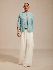  女性用 ドレッシーなトップス ツインセット ラインストーン フラワー エレガント クルーネック 結婚式のゲスト カクテルの服装 ライトブルー 夏 春 秋