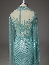  Sirena Tromba Strascico a Terra Perline ricamate Abito da invitata a nozze Abito Formale Abito da Sera Elegante Scintillante Stile Celebrità Senza Maniche Girocollo Festa serale Matrimonio Shiena