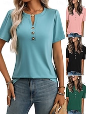 preiswerte Schicke Blusen-Damen Bluse Patchwork Einfach Stilvoll Modern Lässig Kurzarm Rundhalsausschnitt Normale Oberteile Täglich Ferien Ausgehen Wedgewood Schwarz Weiß Rosa Grün Sommer Frühling