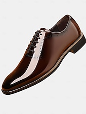 זול נעלי אוקספורד-נעלי עור לכה לגברים - נעלי הליכה אלגנטיות ומלוטשות לעסקים, אירועים רשמיים ואירועים מיוחדים