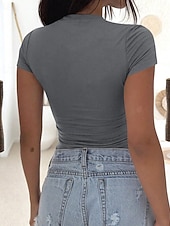 economico Magliette-Per donna Blusa Arricciato Semplice Casual Manica Corta Collo a U Top Regolari Quotidiano Ferie Uscire Nero Bianco Cachi Rosa Grigio Estate Primavera