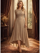 preiswerte Knöchellänge-A-Linie Bodenlang Partykleid Cocktailkleid Kleid für Hochzeitsgäste Brautmutterkleid Halbarm Rundhalsausschnitt Elegant Formell Hochzeitsgast Formeller Abend Chiffon mit Einfarbig