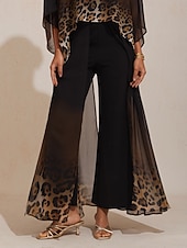 preiswerte Damenhosen-Chiffon-Strickhose mit Farbverlauf und Leopardenmuster, weites Bein, perfekt für Urlaubspartys