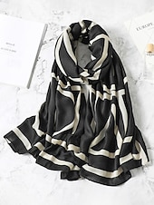 abordables Bufandas de mujer-Elegante bufanda geométrica de poliéster para mujer, elegante chal negro y marrón para desplazamientos y uso diario informal, suave y ligero, ideal para la oficina y viajes, accesorio versátil para todas las estaciones.