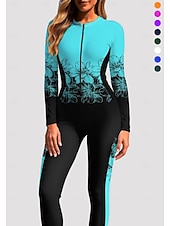 お買い得  ワンピースラッシュガード-女性用 レギュラー ラッシュガード フルボディラッシュガード ワンピースサーフィンスーツ 花 トロピカル風 カラーブロッキング ジッパーを閉める 内蔵ブラ付き フロントファスナー UVサンプロテクション フルカップ UPF50+ 長袖 フルボディー スイムウェア ボディスーツ サーフィン カヌー ビーチ 夏