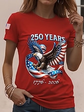 abordables Día de la Independencia Top-Día de la Independencia Aniversario Americano Patriótico Camiseta para Mujeres Gráfica Bandera Nacional Vintage Estilo Clásico Manga Corta Cuello Redondo Diaria Fin de Semana Impresión Blanco-Azul
