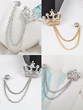 levne Svatba ACC-Pánská klopová brože s korunkou a řetízkem, materiál slitina, dostupné ve zlaté a stříbrné barvě, ideální pro svatby a večírky