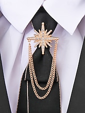 baratos Casamento ACC-Broche masculino em liga de ouro e prata com design elegante e vintage, com cristal em formato de estrela e corrente dupla. Ideal para noivos, casamentos, Dia dos Namorados, festas formais e eventos noturnos.
