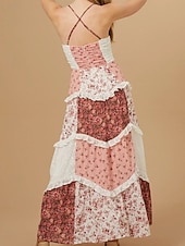 economico Abito Boho da Vacanza-Per donna Abito maxi Vestito Casual Abito Floreale Abito Boho Moda Moderno All'aperto Vacanza Uscire Vestibilità regolare Floreale Senza Maniche Scollo a V Blu Rosso Viola Estate Primavera