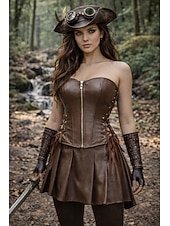 cheap Dresses-Medieval Renaissance Steampunk Dress Corset Pirate Fancy Dress Women's Pirate Fantasy Halloween Carnival Performance LARP Ren Faire Adults' Dress