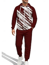 Недорогие спортивные костюмы-Муж. Толстовка Спортивный костюм Толстовка на молнии Кулиска Карманы Геометрический принт Брюки Толстовка Худи и брюки Осень Красный Тёмно-синий Тренировка в тренажерном зале Повседневный Баскетбол