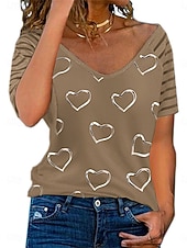 ieftine tricou Art &amp; Design-Pentru femei Tricou Tee Top Imprimeu Inimă Modă Stilat Casual Manșon scurt În V Topuri obișnuite Zilnic Ieșire Sfârșit de săptămână Albastru piscină Negru Alb Roz Îmbujorat Kaki Vară Primăvară