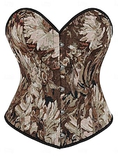 billiga Korsetter-Dam Shapewear Mode Retro Sexig Blommig Knappar Dagligen Semester Fest Ärmlös Över axeln Svart Rodnande Rosa Rubinrött Brun Grön Sommar Vår Höst Normal