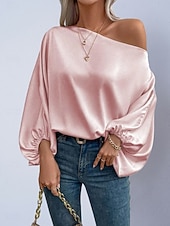 voordelige Chique Blouses-Dames Overhemd Satijnen overhemd Blouse Tops met blote schouders Effen Stijlvol Klassiek Modern Lange mouw Schouderafhangend Normale tops Dagelijks Feestdagen Uitgaan blauw Zwart Blozend Roze Rood
