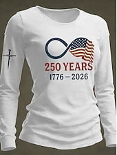  Ziua Independenței Aniversarea Americană Pulover pentru Femei T-Shirt Grafic Litera Steag Stil Clasic Casual Mâncă Lungă Guler Rotund De Zi cu Zi Imprimare Alb-Albastru Alb Vară Primăvară