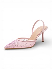 billige Bryllupsgjest-Damesko med svart krystallslingback og stiletthæler, elegante pensko med spiss tå for gjester i fasjonabelt bybryllup