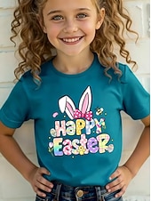 economico Costumi di Pasqua per Ragazze-Pasqua Ragazze 3D Grafico Coniglio Maglietta Manica Corta Stampa 3D Estate Primavera Sport Moda Streetwear Bambini 4-12 Anni Girocollo Casuale Quotidiano All'aperto Vestibilità regolare