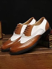 economico Scarpe Oxford-scarpe eleganti da uomo bicolore, stile oxford marrone e bianco, design con lacci, look vintage elegante per matrimoni e occasioni formali