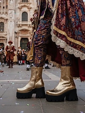 Χαμηλού Κόστους Γυναικεία παπούτσια-Γυναικείες ασημένιες μεταλλικές πλατφόρμες με χοντρά τακούνια και φερμουάρ - στυλ ντίσκο της δεκαετίας του 1980, μοντέρνα παπούτσια για πάρτι για βραδινές εξόδους και χορευτικές εκδηλώσεις