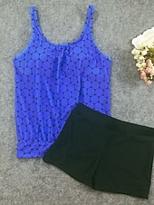 baratos Tankinis-Mulheres Roupa de Banho Tankini 2 partes Cintura Alta roupa de banho Compressão abdominal Cintura Alta Delgado Frente Única Férias Roupa de Praia Geométrico Decote V Sem Manga Fatos de banho