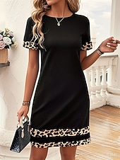 cheap Plain Dress-Women's Knee Length Dress Casual Dress Sheath Dress Print Dress Fashion Modern Daily Outdoor Vacation Regular Fit Leopard Short Sleeve Crew Neck Blue Black Wine Summer Spring