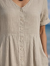 tanie Podstawowe sztuczne sukienki-Damskie Sukienka midi Sztuczna bawełna len Sukienka A line Codzienny Codzienny Regularny Równina Krótki rękaw W serek Niebieski Czarny Biały Wino Lato Wiosna